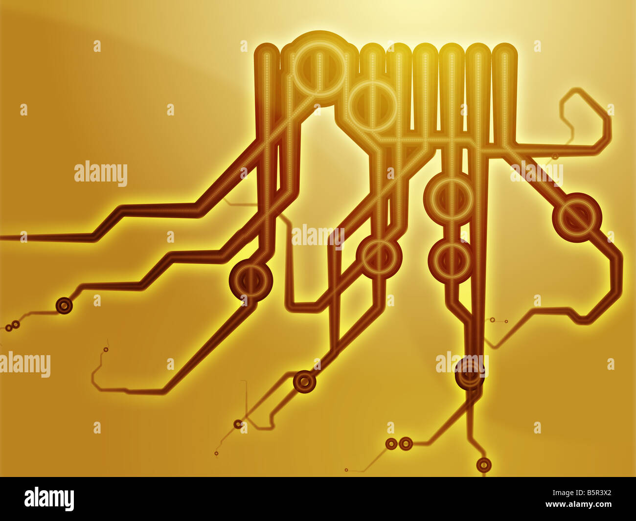 Abstract technical schematic diagram illustration with circuitry and connection Stock Photo