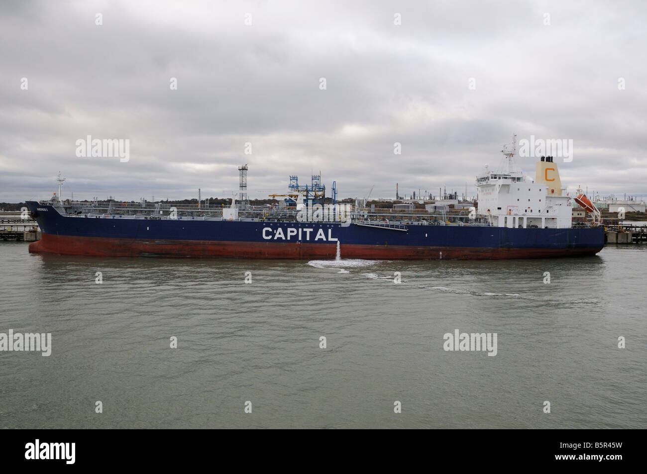 Oil Tanker Anemos 1 berthed in Southampton Water Stock Photo