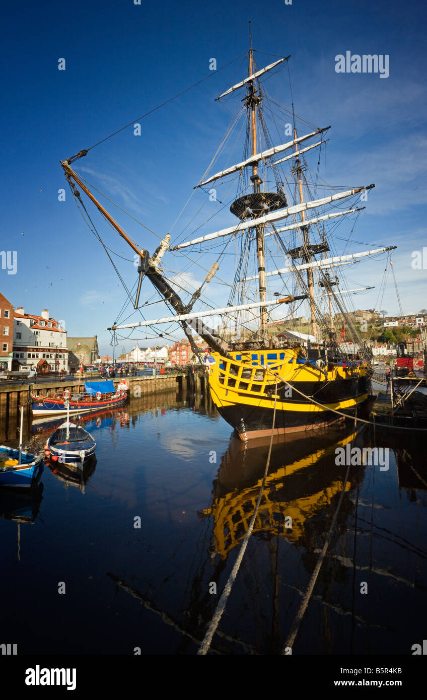 The Grand Turk, replica 18th century frigate, moored in Whitby harbour, Yorkshire UK Stock Photo