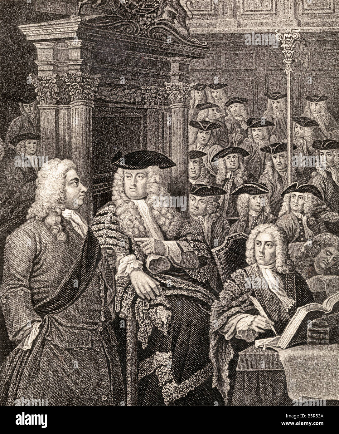 The House of Commons in Sir Robert Walpole's Administration. Presiding is Arthur Onslow, on his right Robert Walpole. Stock Photo