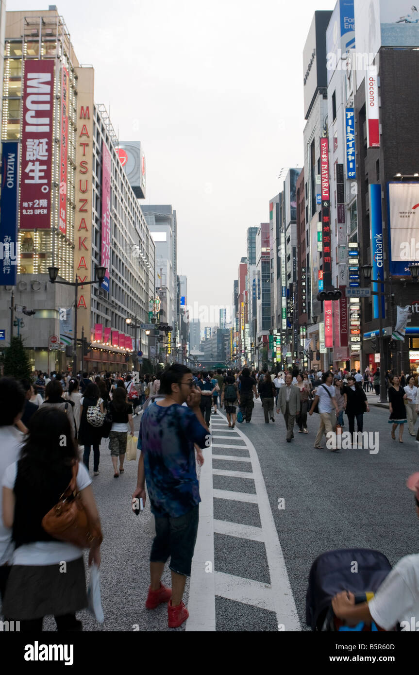 Crowded Ginza District in Tokyo Stock Photo