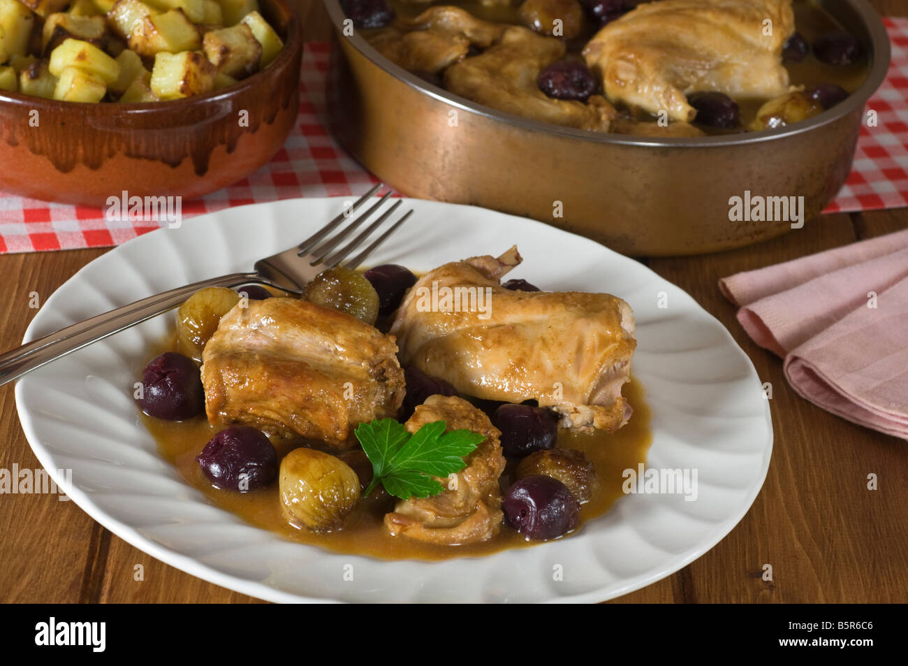 Rabbit with cherry beer Belgium Food Stock Photo - Alamy