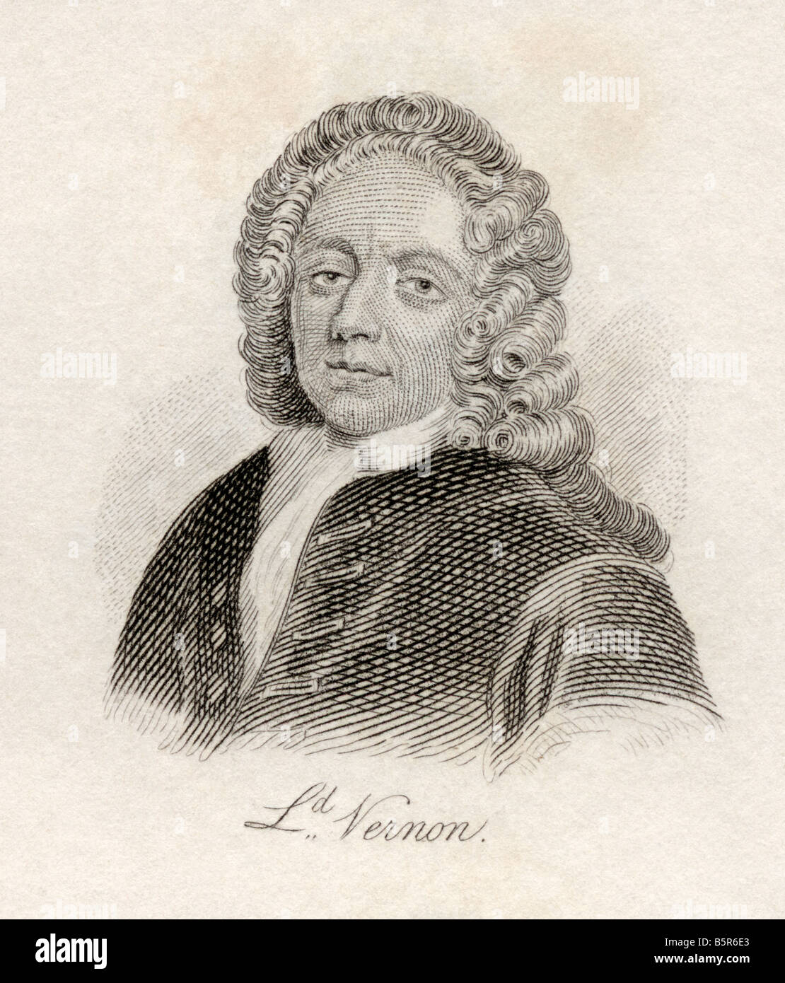 Edward Vernon, 1684 - 1757. English naval officer.  From the book Crabb's Historical Dictionary, published 1825. Stock Photo