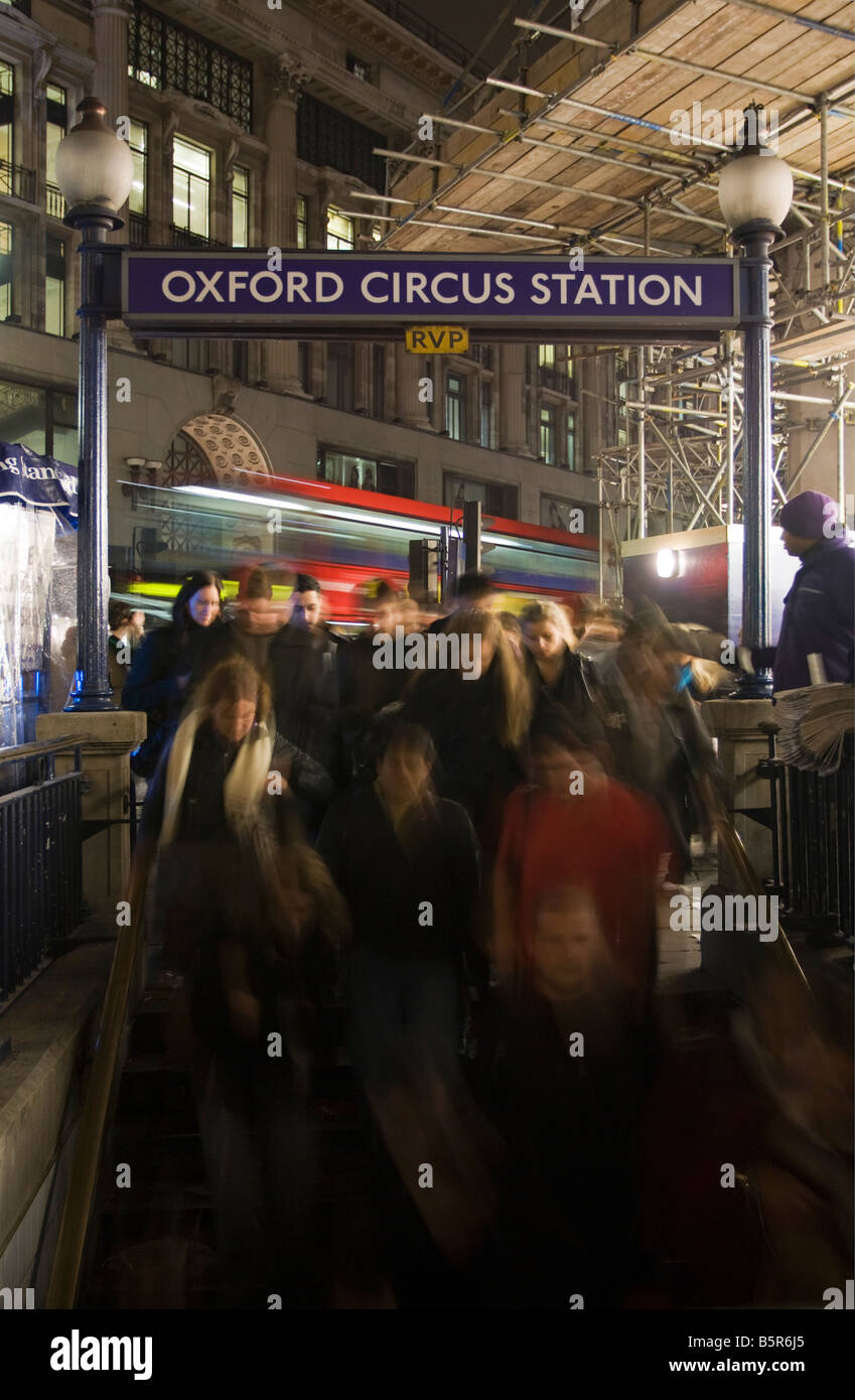 Evening rush hour - Oxford Circus Underground Station Entrance - Oxford Street - London Stock Photo