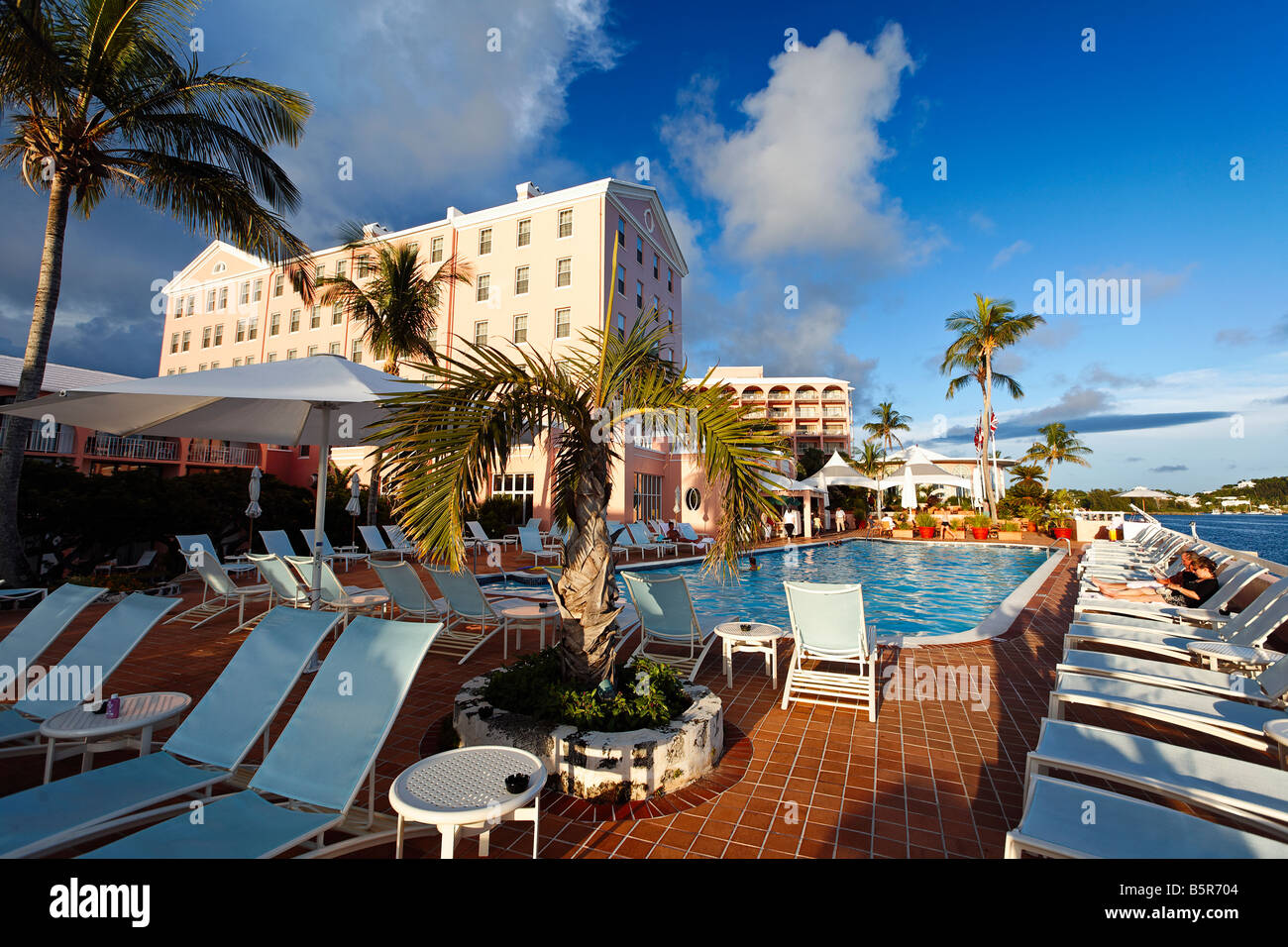 Poolside View of the Hamilton Fairmont Princess Hotel Bermuda Stock Photo