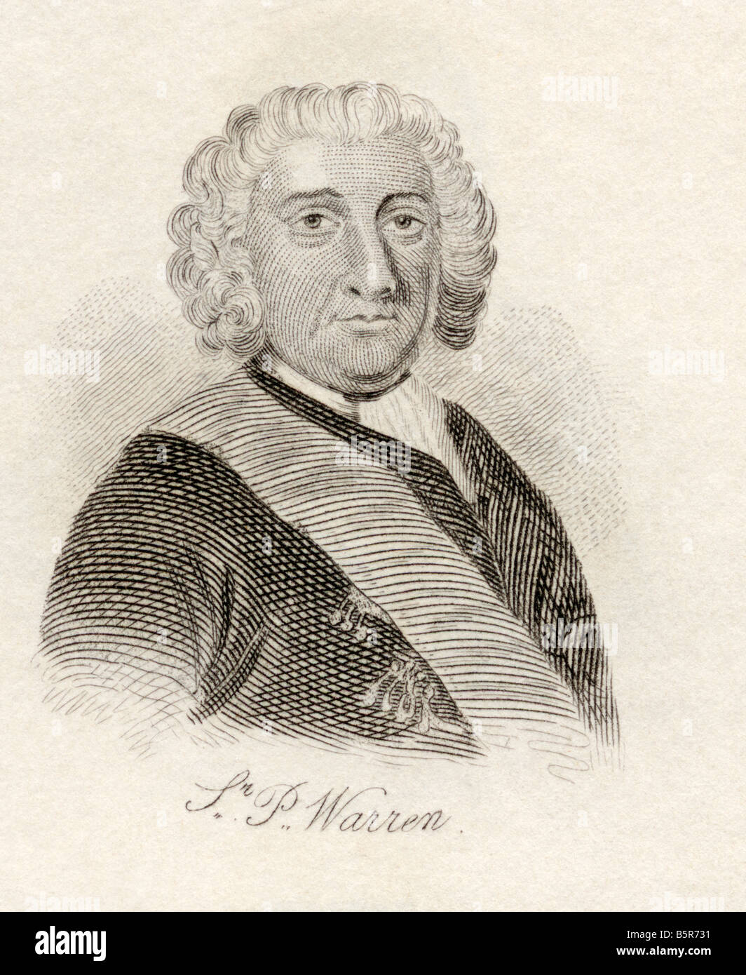 Admiral Sir Peter Warren. c.1703 - 1752. British naval officer.  From the book Crabb's Historical Dictionary, published 1825. Stock Photo
