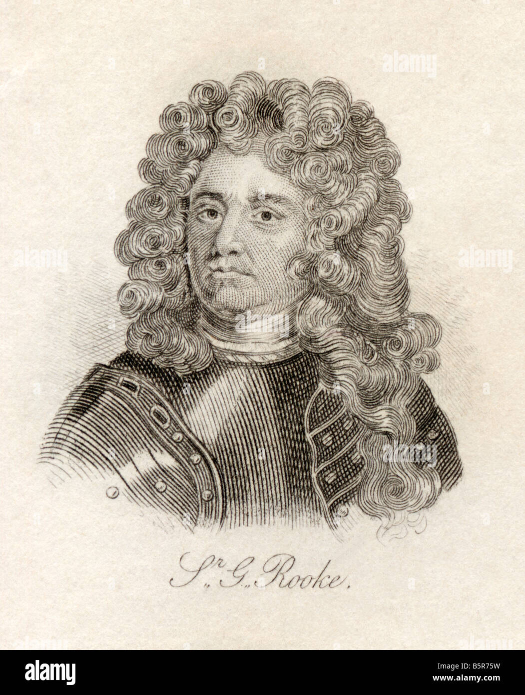 Sir George Rooke, 1650 - 1709. English naval commander and admiral.  From the book Crabb's Historical Dictionary, published 1825. Stock Photo