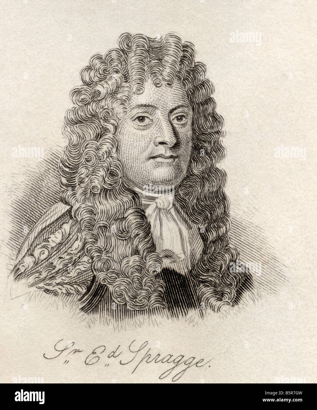 Sir Edward Spragge, c.1629 -1673. English admiral. From the book Crabb's Historical Dictionary, published 1825. Stock Photo