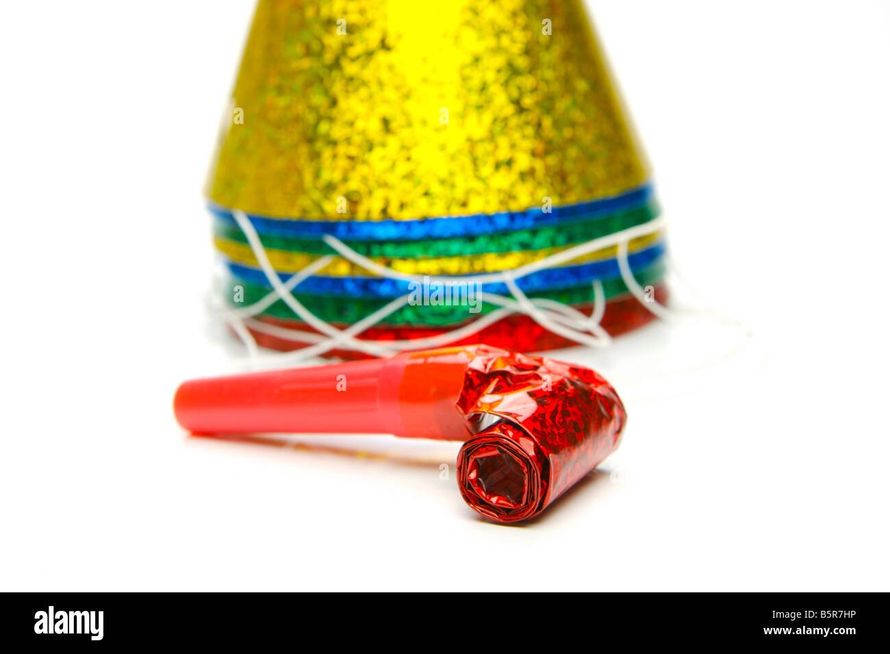 Party hats and blowers isolated against a white background Stock Photo ...