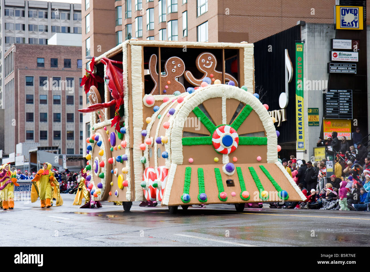 large float santa claus street parade candy train Stock Photo Alamy