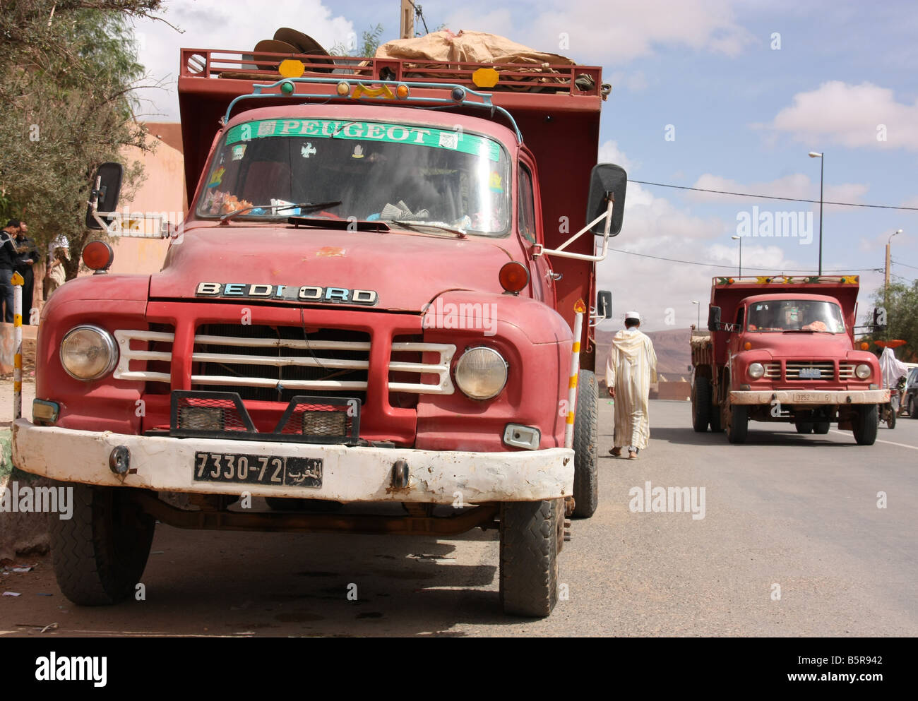 Old British made Bedford trucks at Tenerir in the Atlas Mountains Morocco Stock Photo
