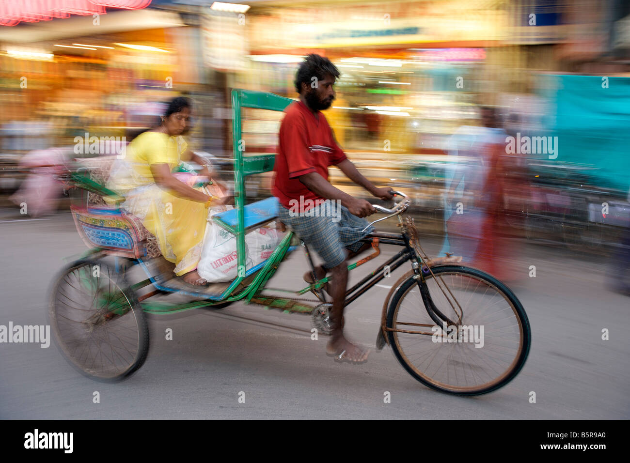 Bicycle transport on a Pondicherry street in India Stock Photo Alamy