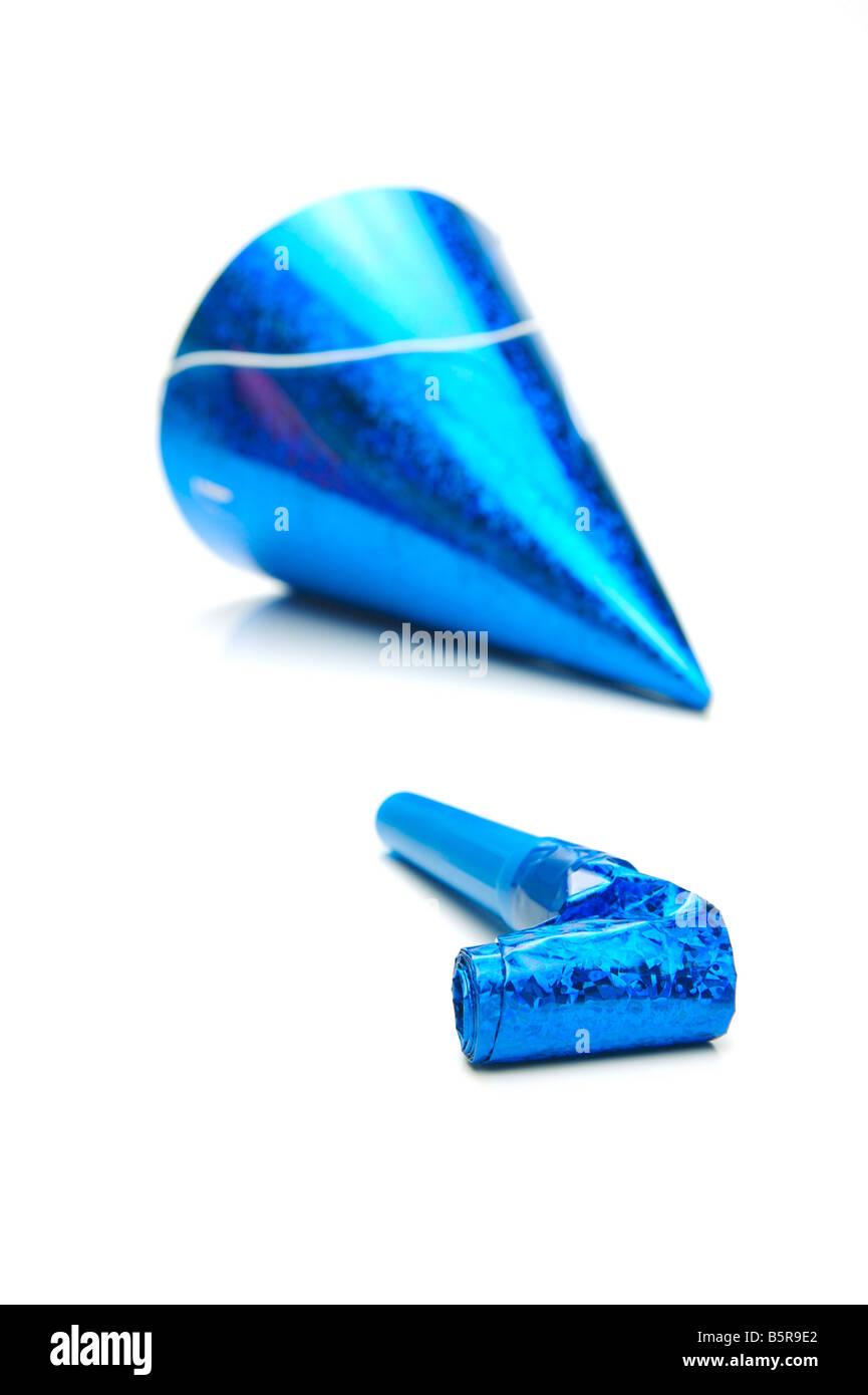 Party hats and blowers isolated against a white background Stock Photo ...