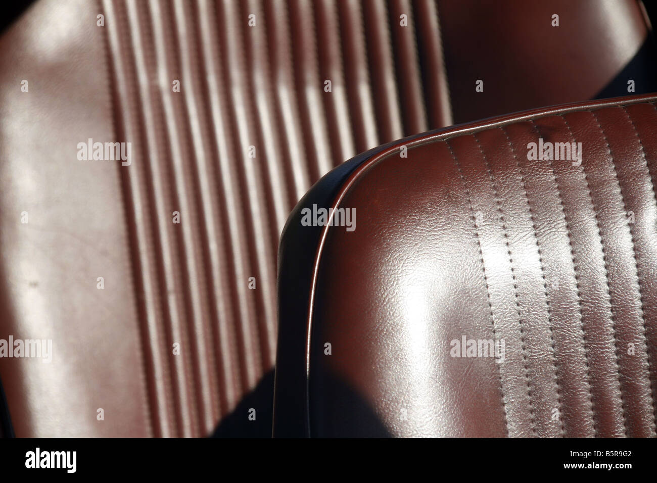 detail of leather seats in classic vintage car at event show Stock