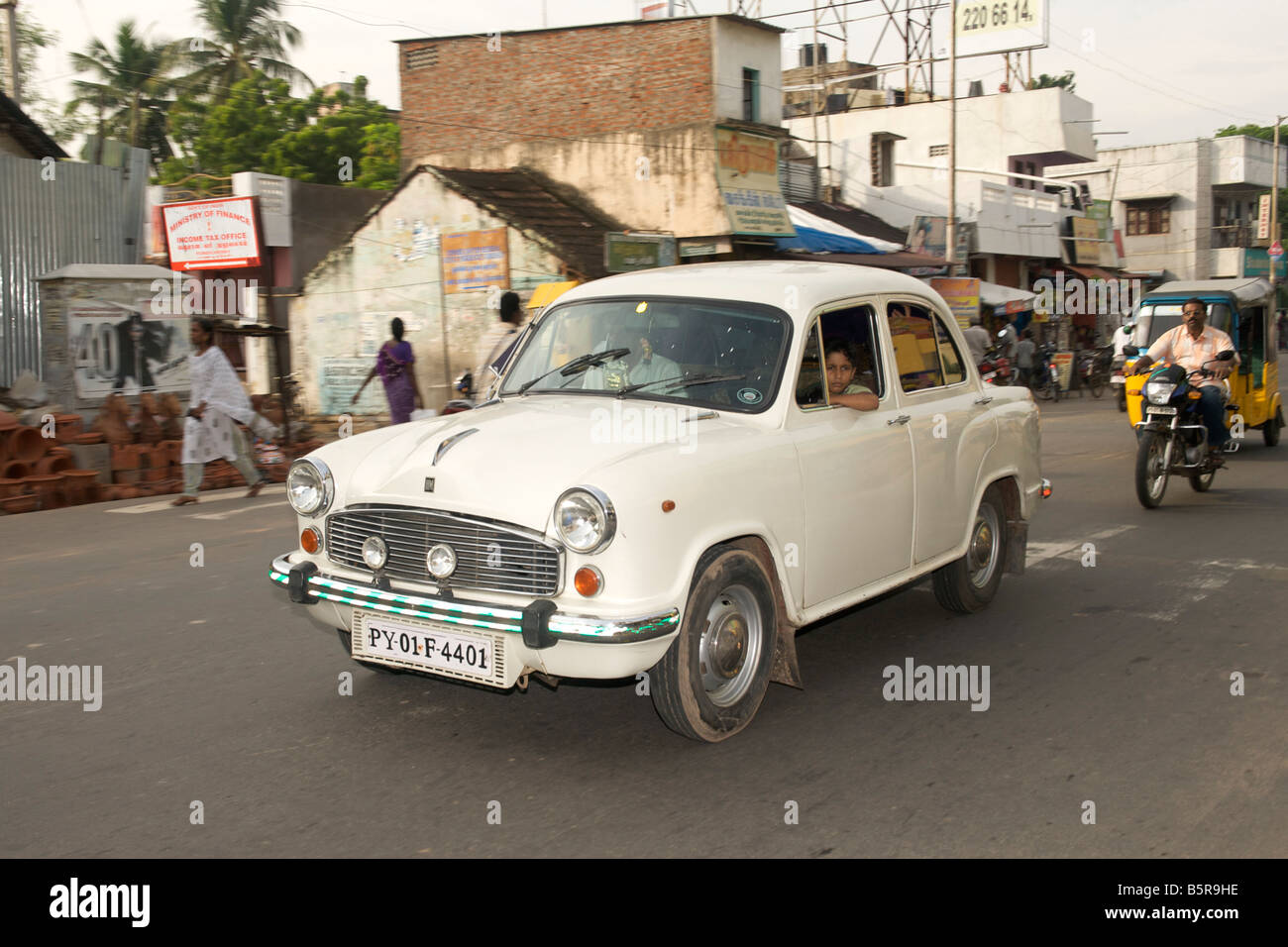 Ambassador car on a street in Pondicherry India. Stock Photo