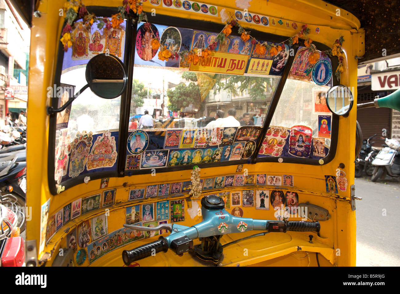 Inside of an auto rickshaw in Pondicherry India. Stock Photo