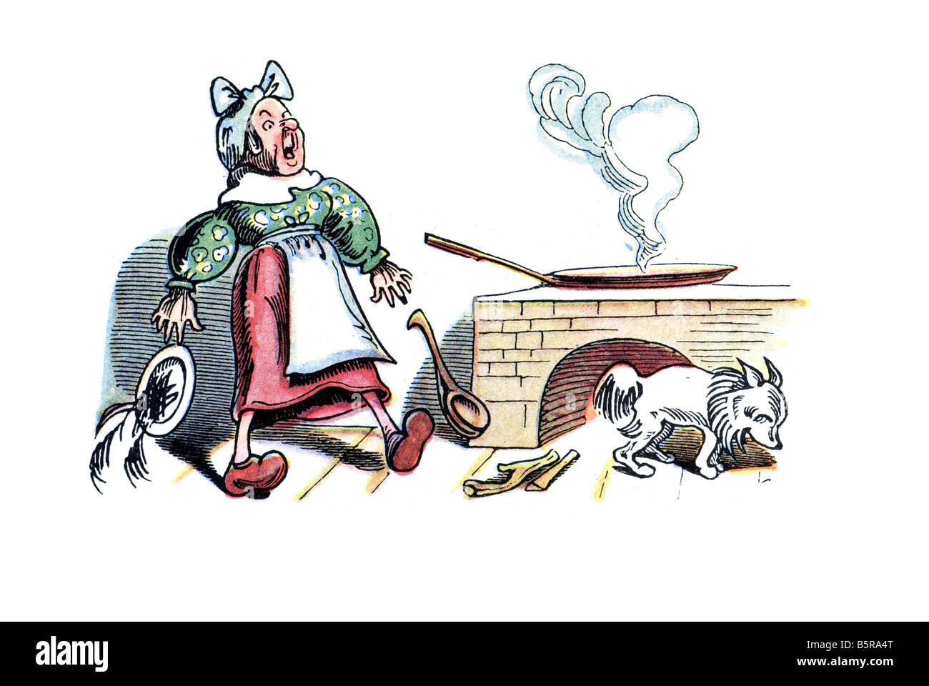 widow Bolte believes dog Spitz eat the chicks, Max and Moritz A Story of Seven Boyish Pranks Wilhelm Busch 1865 Stock Photo