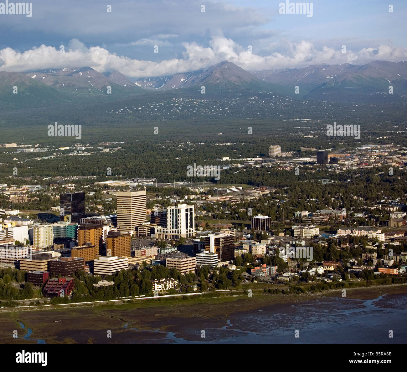 aerial view above Anchorage Alaska Stock Photo Alamy
