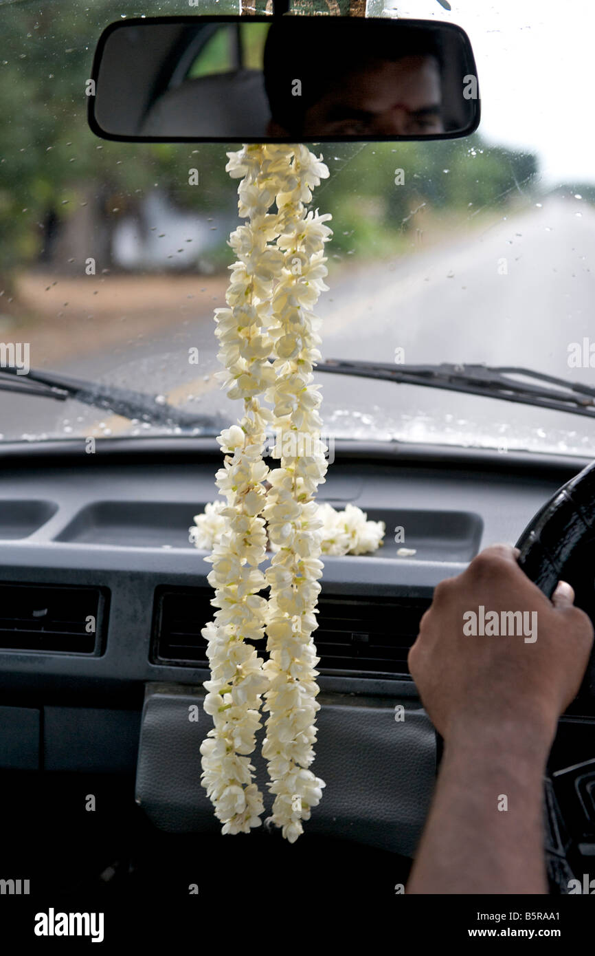 Garland of jasmine hanging in a car in India Stock Photo Alamy