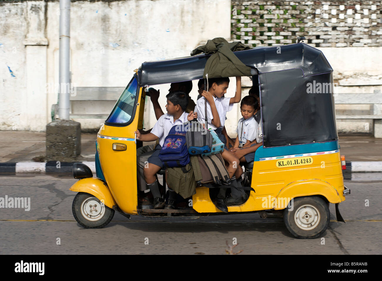 Auto rickshaw on the waterfront in Pondicherry India. Stock Photo