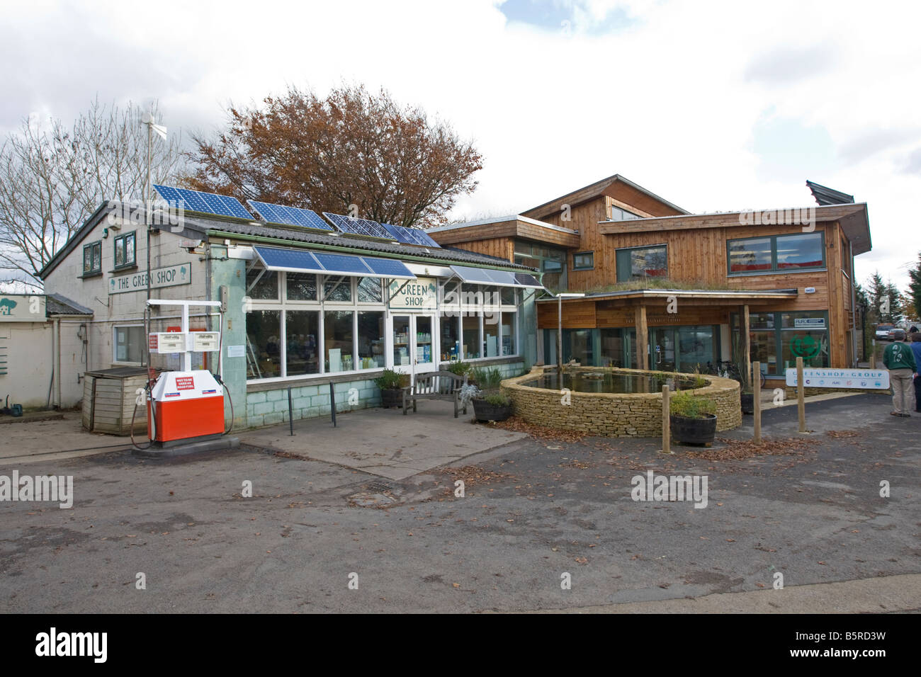 Solar PV wind turbine and turf roof The Green Shop Bisley Stroud UK