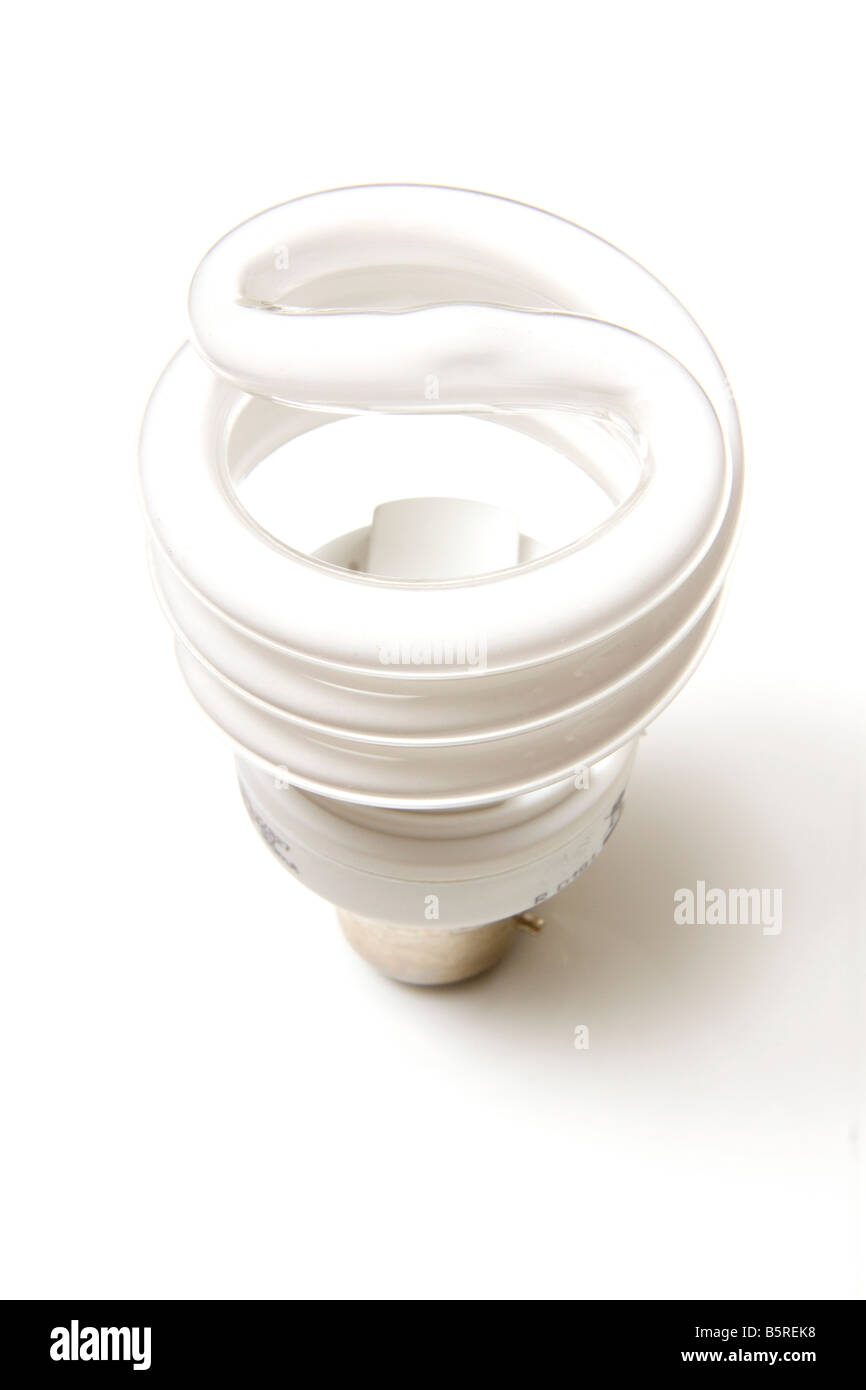 Energy saving fluorescent light bulb isolated on a white studio ...