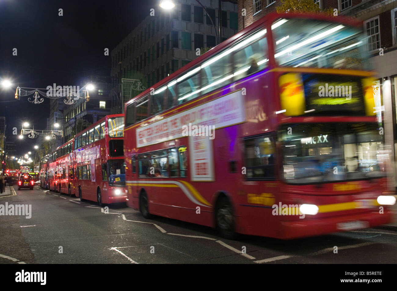 Buses queuing Oxford Street Central London Stock Photo