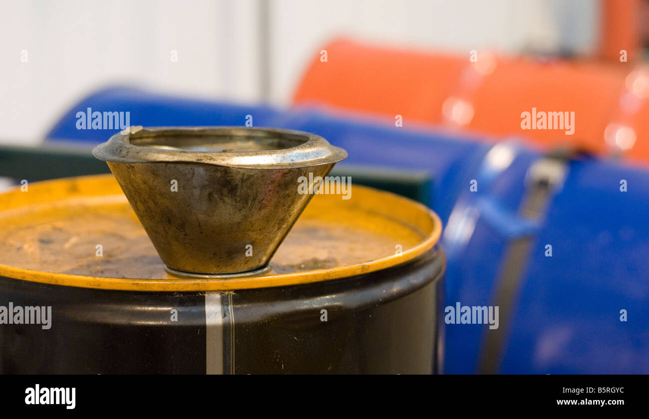 Funnel on an industrial metal drum Stock Photo Alamy