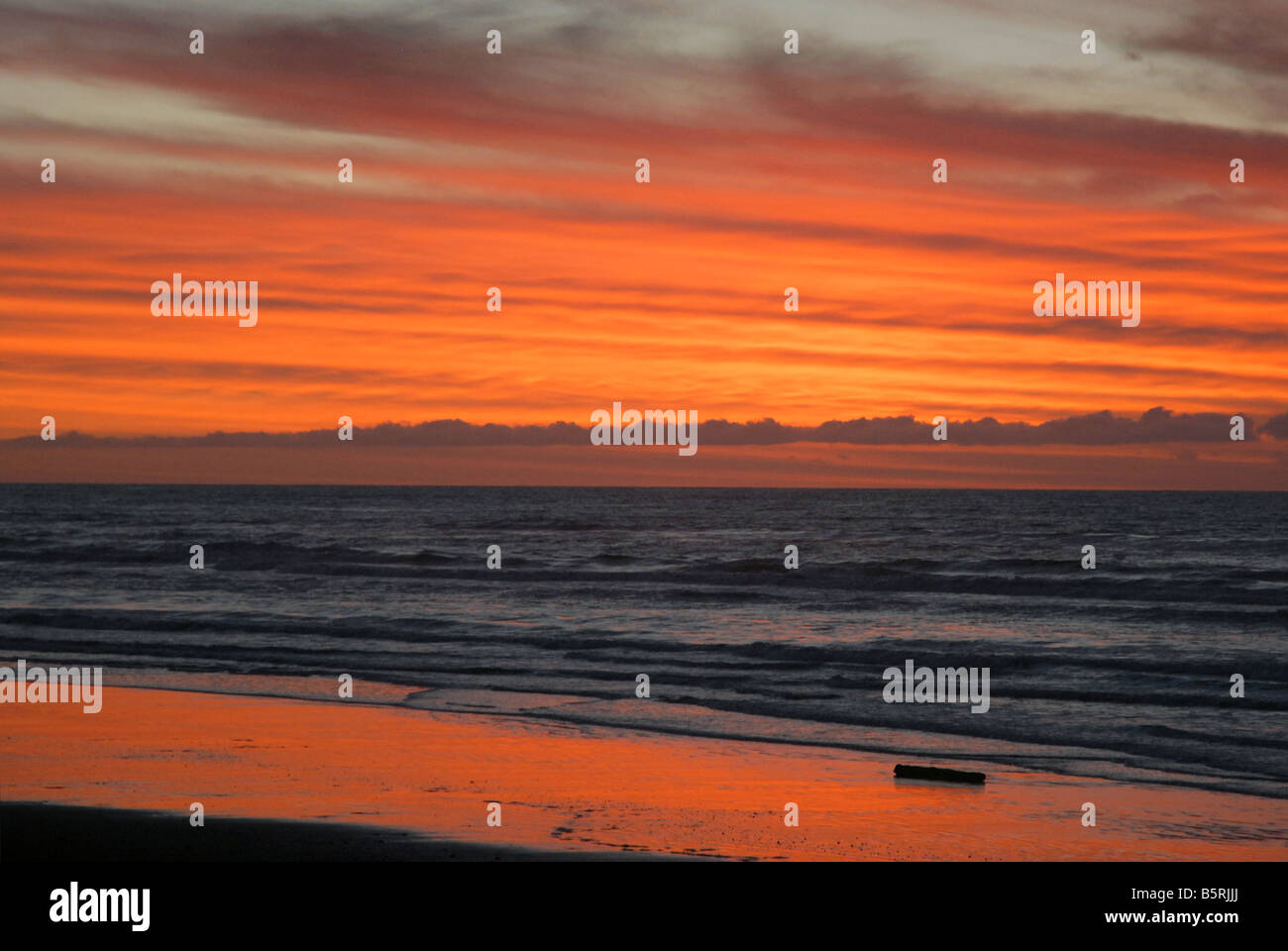 Rich colourd of sunset. Greymouth on South Island, New Zealand. Tasman Sea Stock Photo