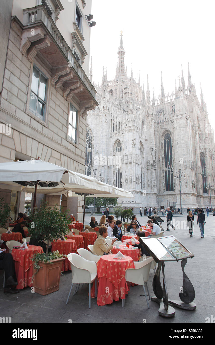 Restaurant outdoors near Duomo Square, Milan, Italy Stock Photo