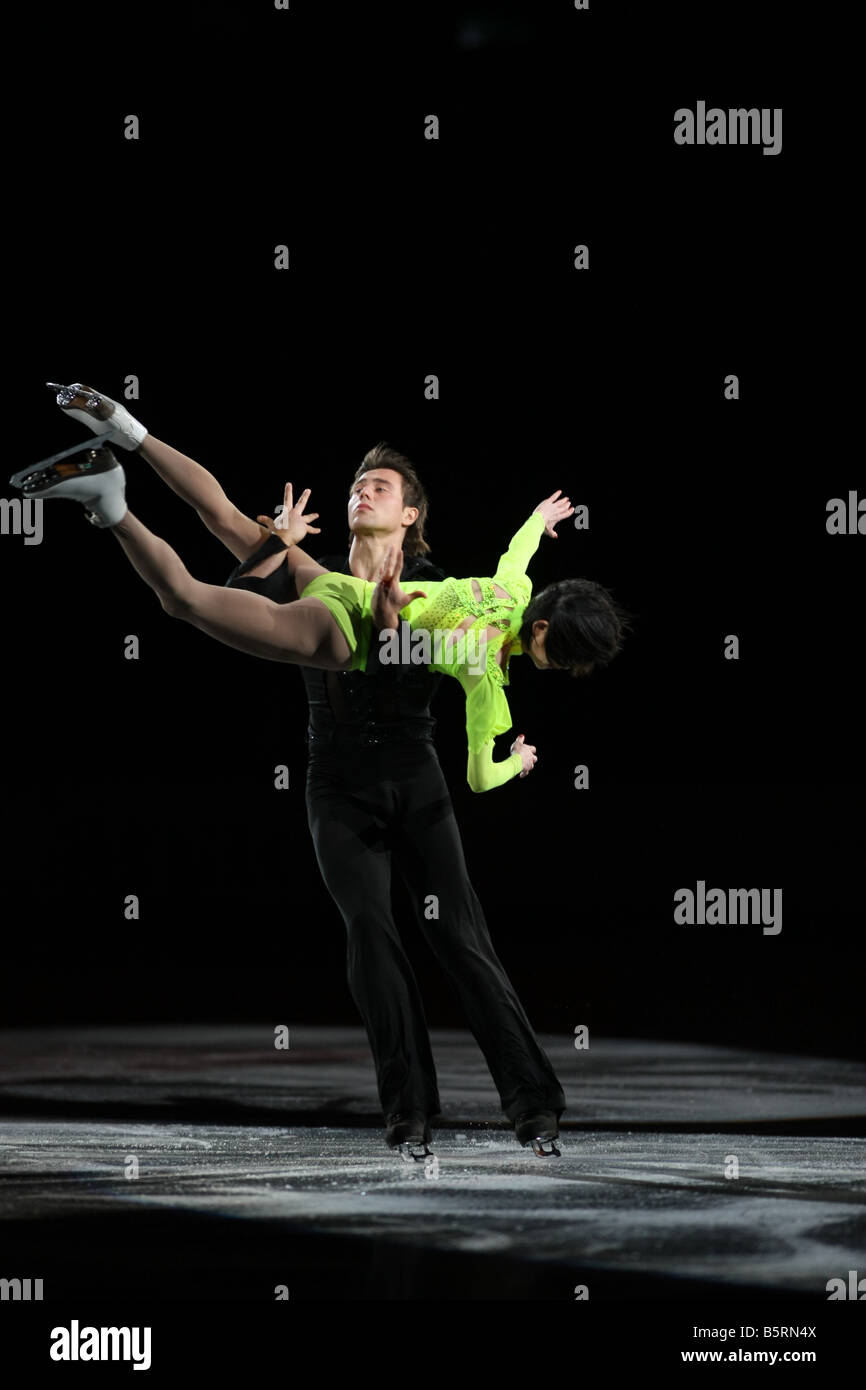 Yuko Kawaguchi and Alexander Smirnov of Russia skates in the Gala show at the 2008 HomeSense Skate Canada International figure s Stock Photo
