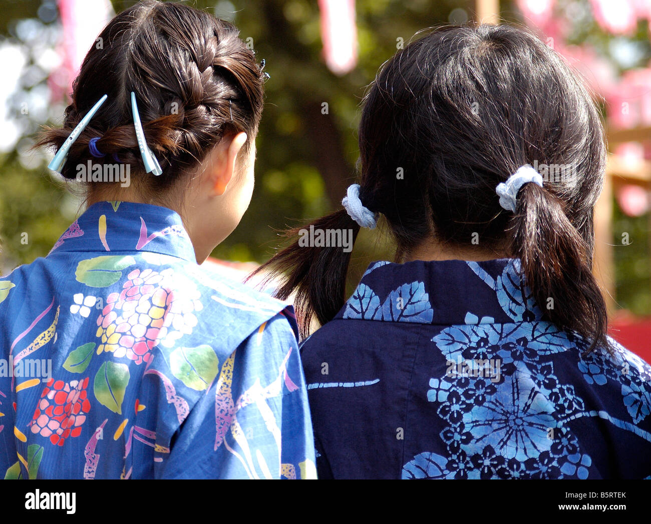 Hairstyles Of Japanese Girls In Traditional Kimono Outfits Stock