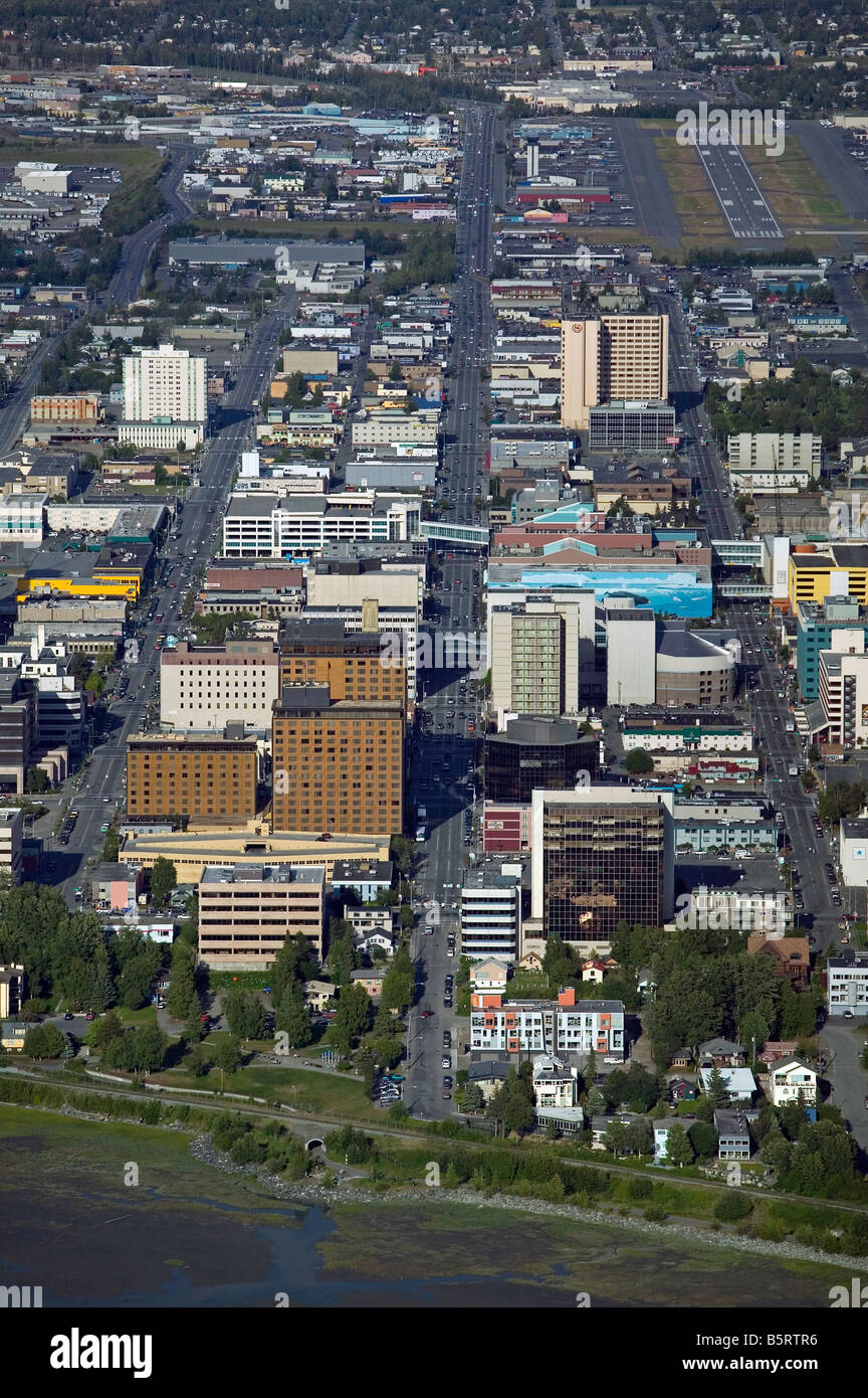 aerial view above Anchorage, Alaska, AK Merrill Field airport Stock