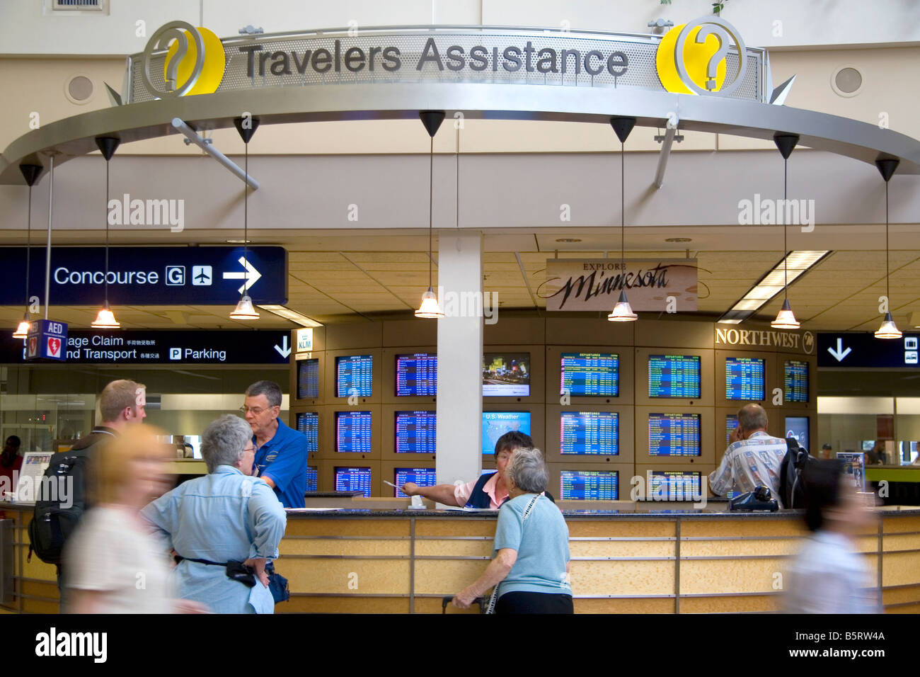 Travelers Assistance counter in the Minneapolis Saint Paul International Airport at Minneapolis Minnesota Stock Photo