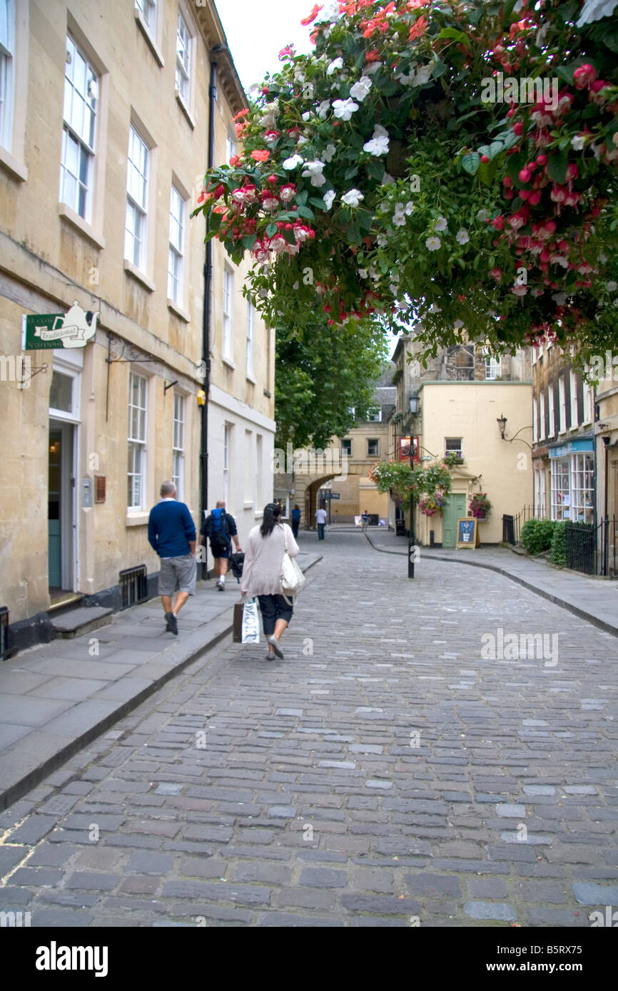Cobblestone walking street in Bath Somerset England Stock Photo