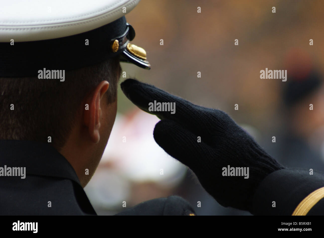 A soldier salutes during Remembrance Day ceremonies in Windsor, Ontario on November 9th, 2008. Stock Photo