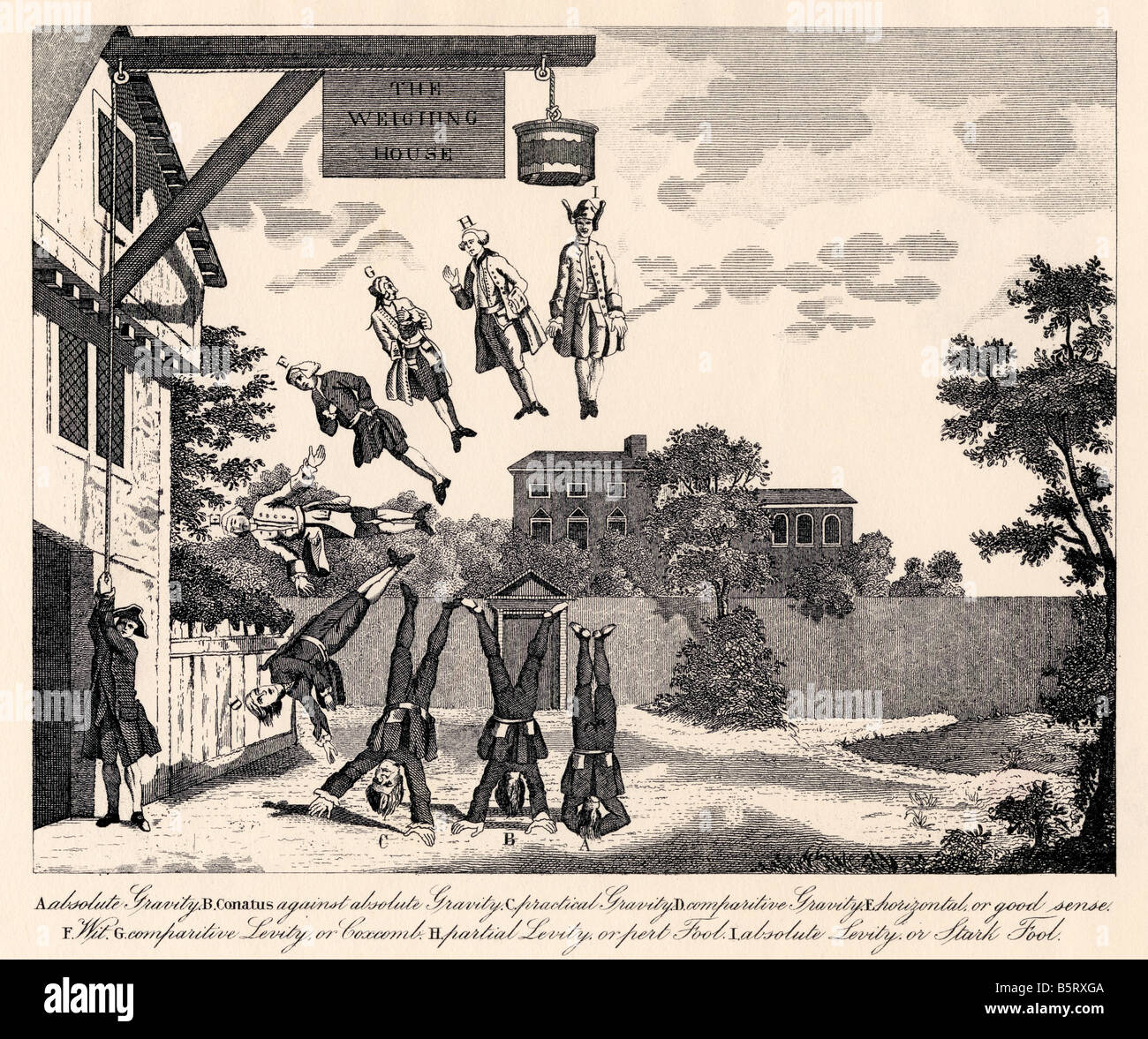 The Weighing House by William Hogarth. Weighing the degrees of dumbness and foolishness. Stock Photo