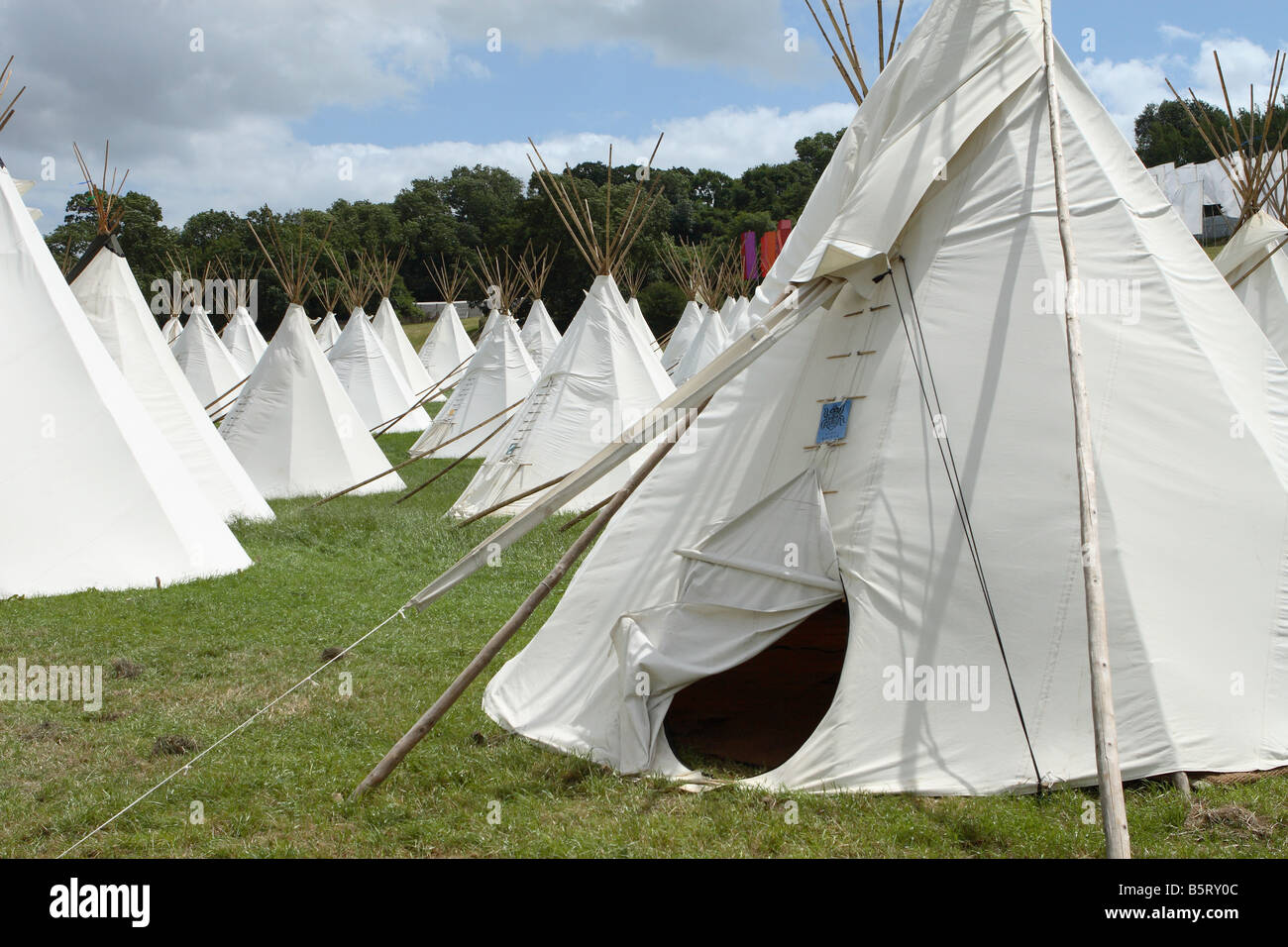 Tipi tents at outdoor festival Stock Photo
