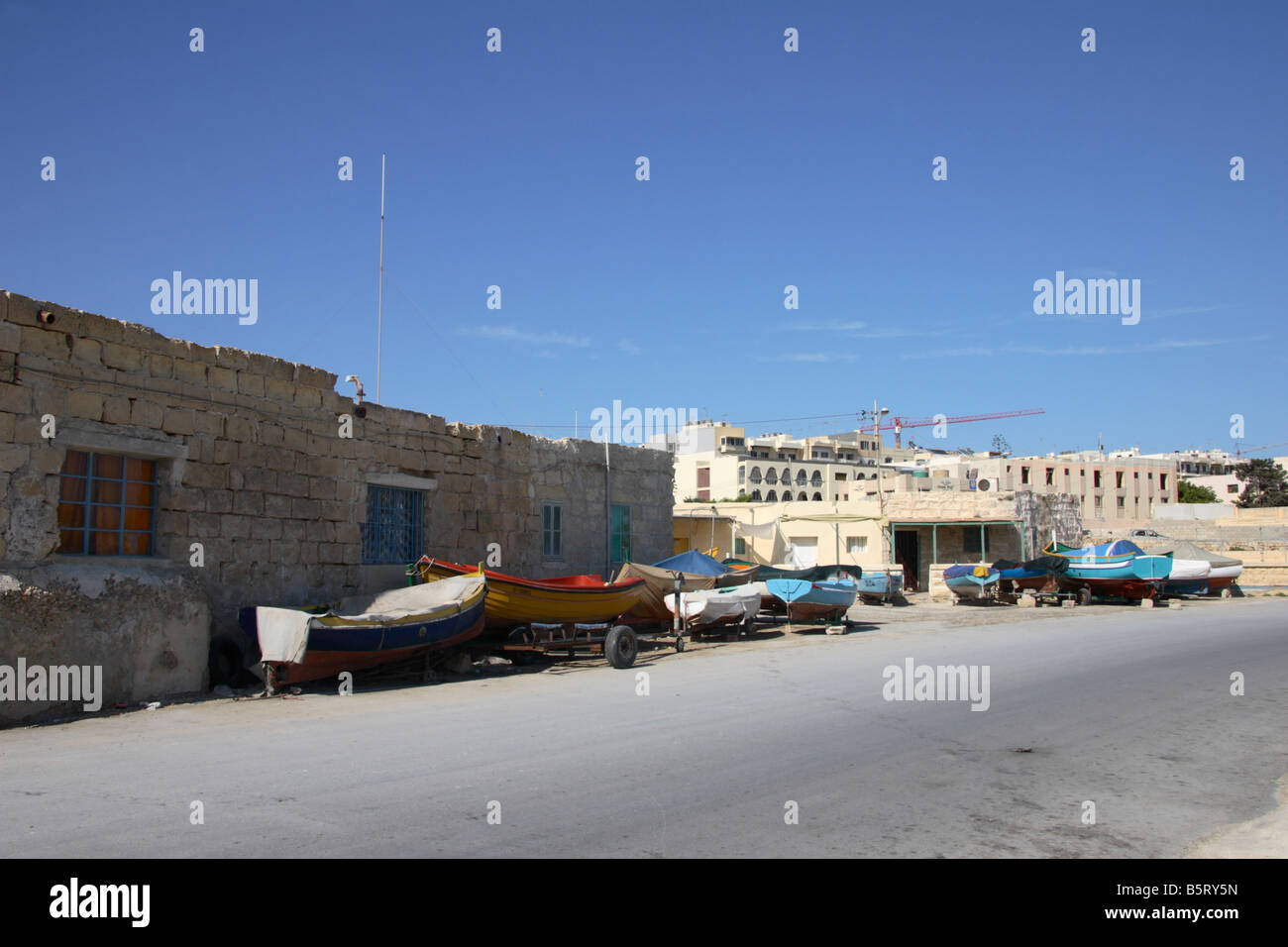 The "Boat Village" at "St Thomas Bay" in Malta Stock Photo Alamy