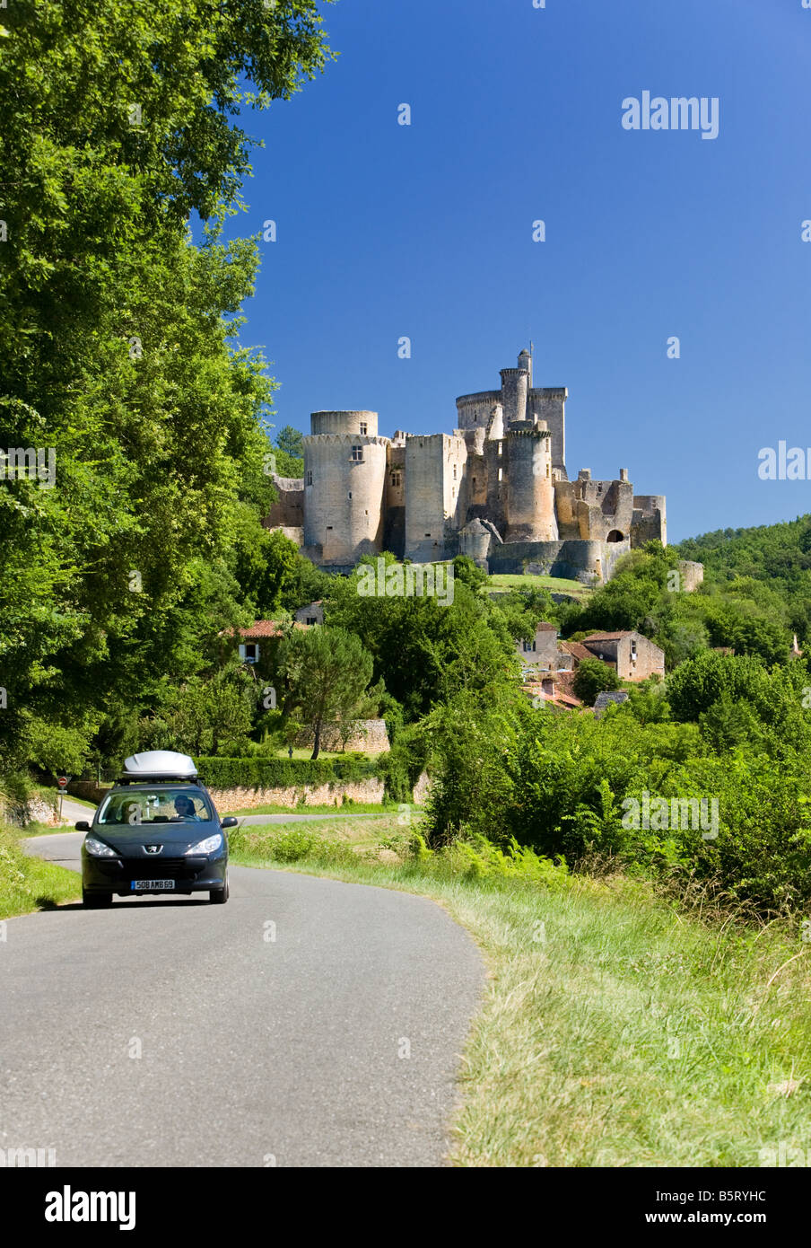 France, driving holiday, road trip - at Chateau de Bonaguil medieval castle in Lot et Garonne Stock Photo