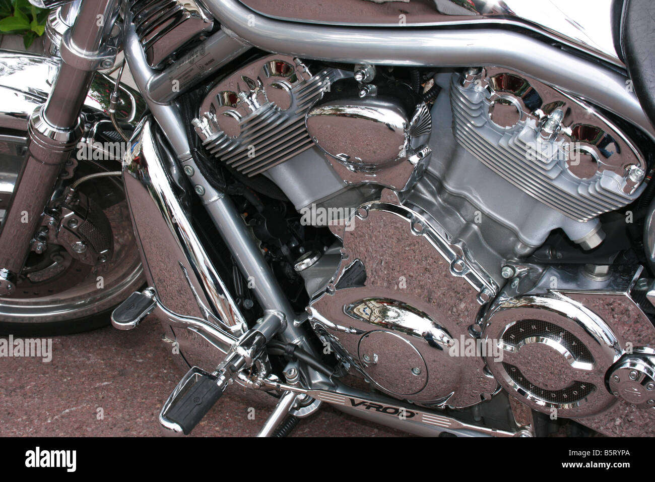 Chrome detail of Harley Davidson V Rod motorcycle Stock Image