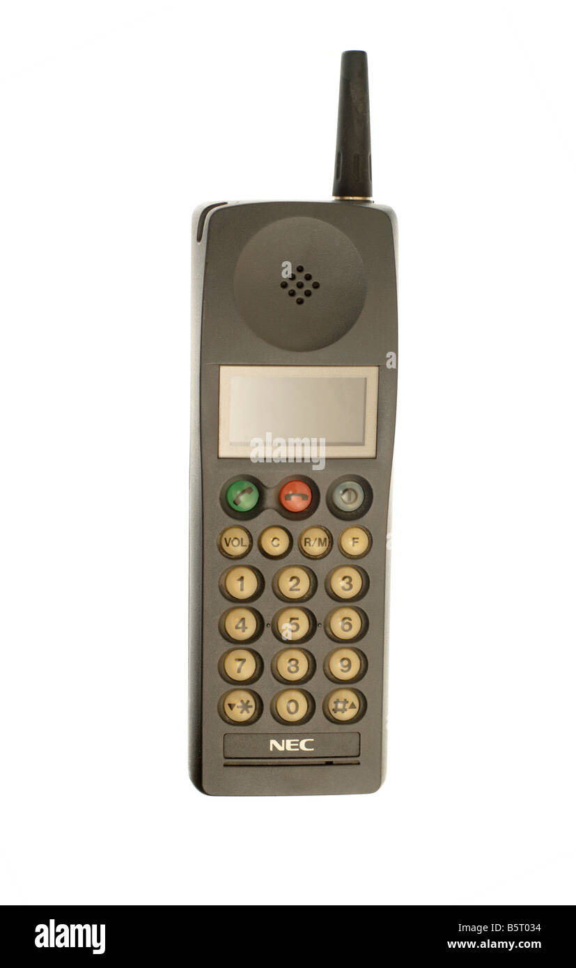 Analogue Mobile Telephone NEC circa 1994 isolated on white Stock Photo