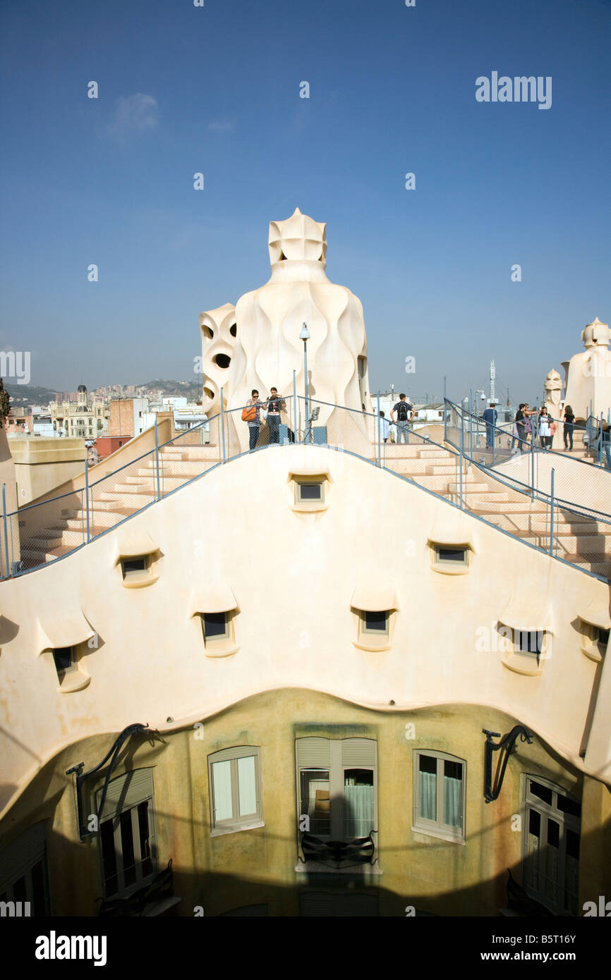 Chimneys Casa Milà La Pedrera 1906 1910 by architect Antoni Gaudí Passeig de Gràcia Barcelona Spain Stock Photo