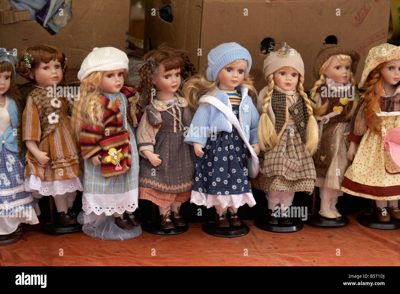 Dolls for sale at Havelska Market in Old Town (Stare Mesto), Prague Stock Photo