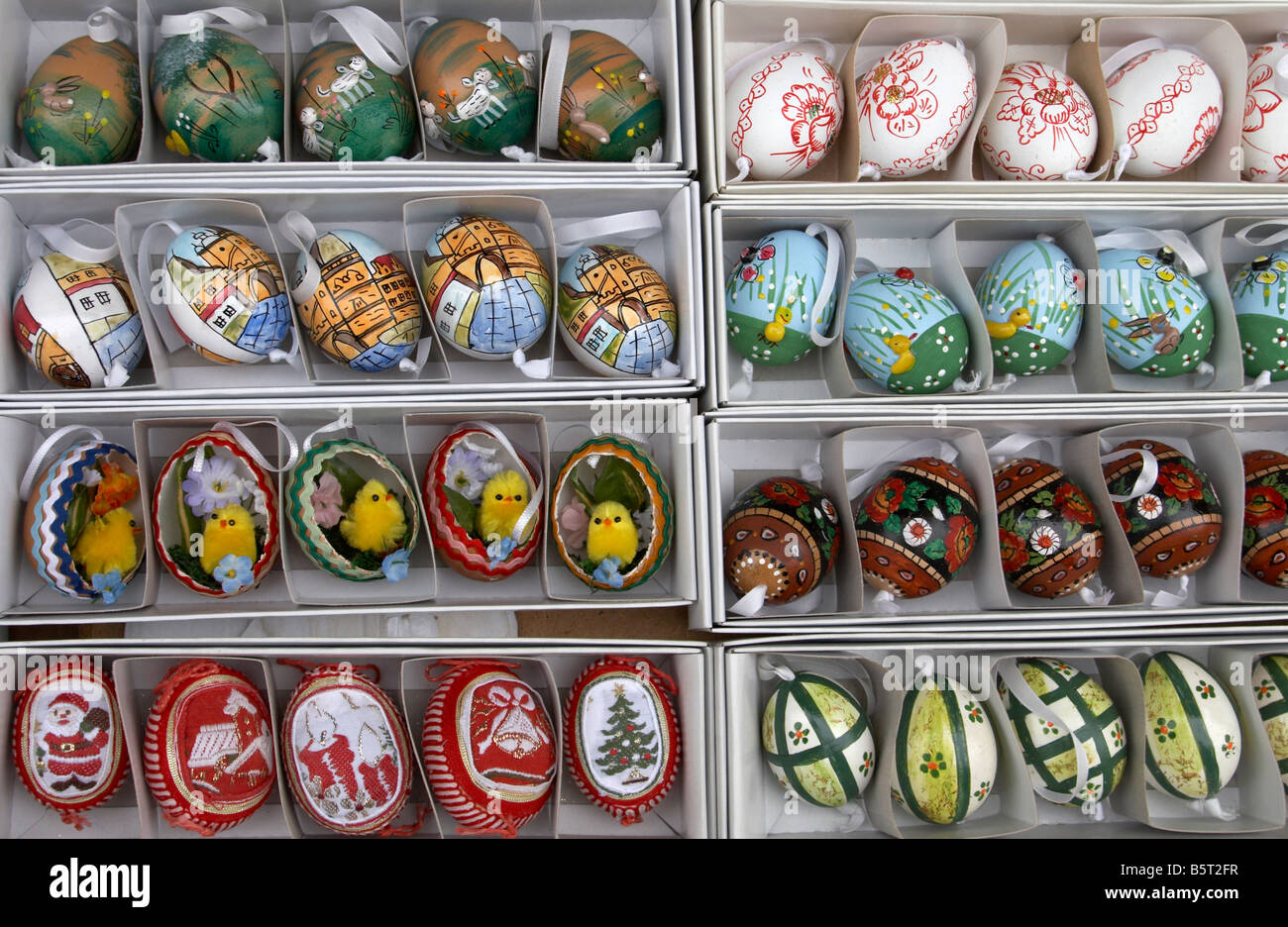 Decorative eggs for sale at Havelska market in Old Town (Stare Mesto), Prague Stock Photo