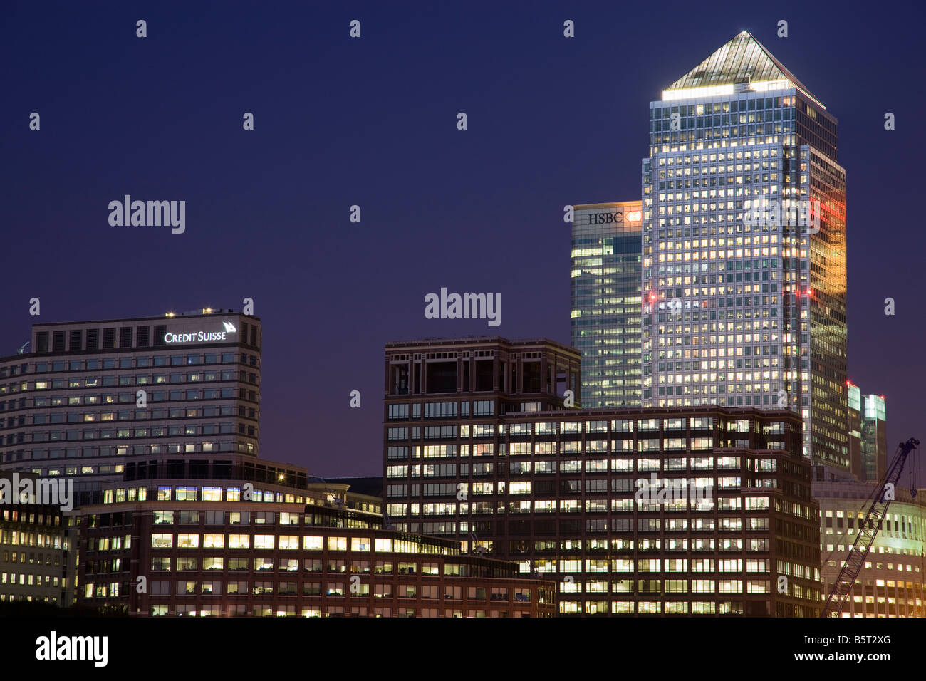 UK London Office buildings at dusk Canary Wharf Stock Photo - Alamy