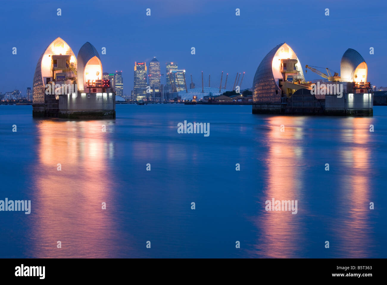 UK London Canary wharf viewed from the Thames Barrier Stock Photo