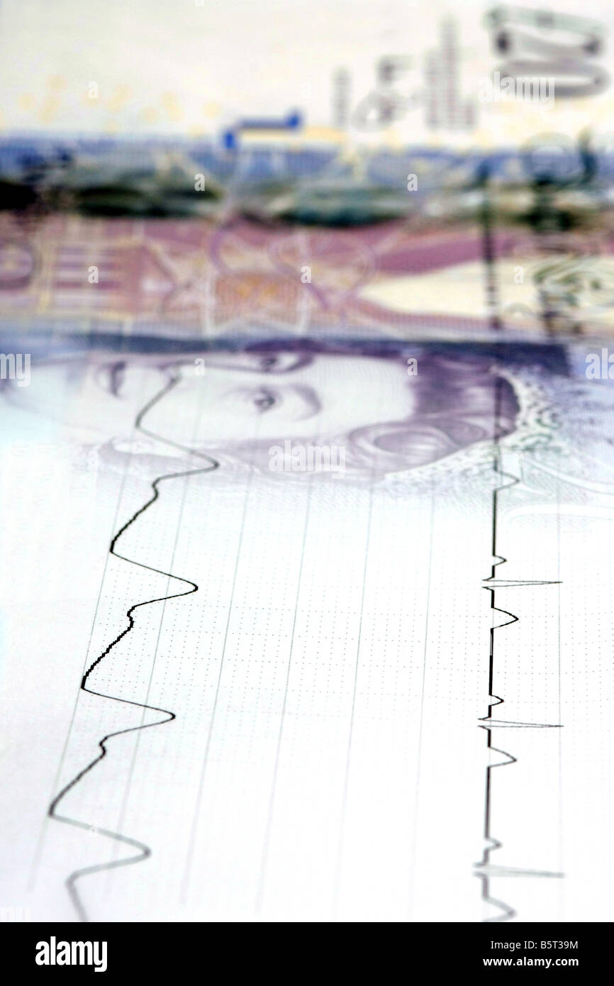 twenty pound note and heart rate monitor trace Stock Photo Alamy