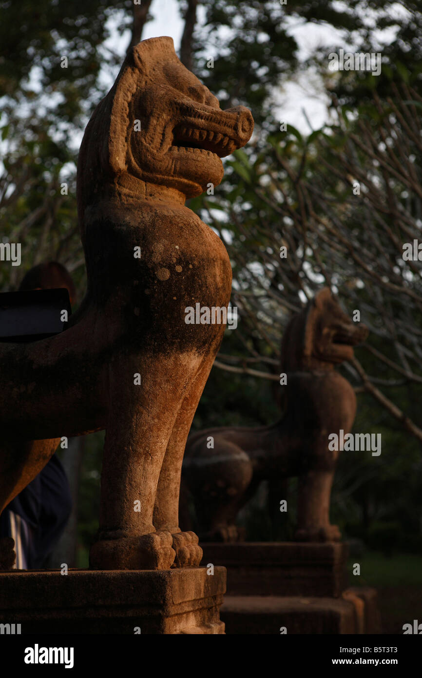 Mythical lions called Singha guard the entrance of Khao Phanom Rung ...