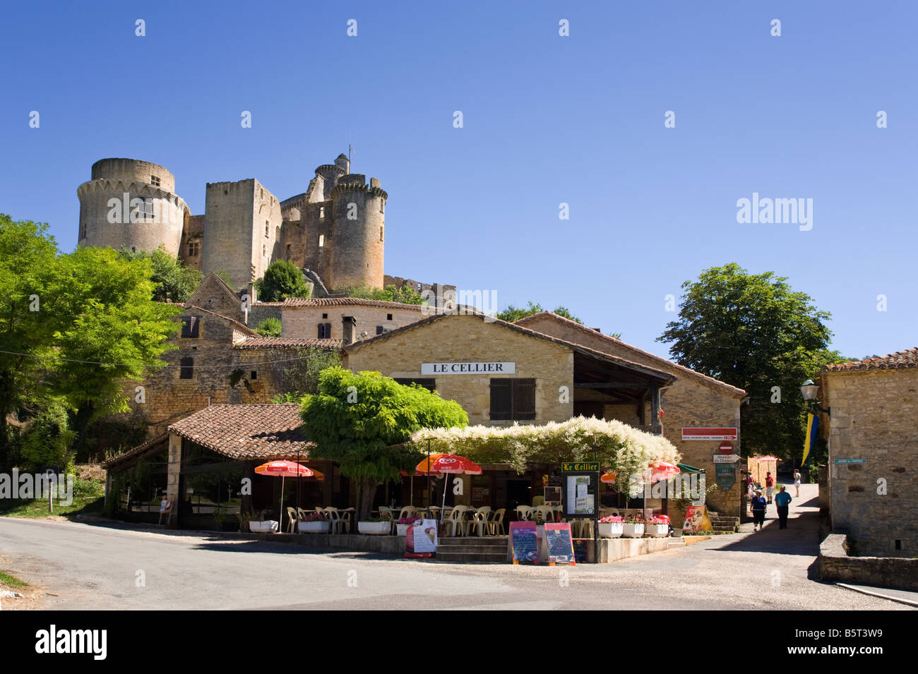 French cafe restaurant at the Chateau de Bonaguil, Lot et Garonne, France, Europe Stock Photo